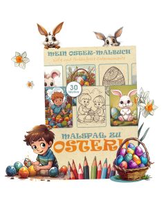 Malbuch für Kinder auf Graspapier, Ostern mit Ostermotive. Titel Cover